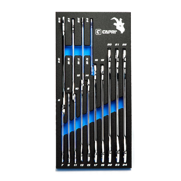 Super-Thin Open End Wrench Set, Metric/SAE, 14 pcs, Mechanic's Tray